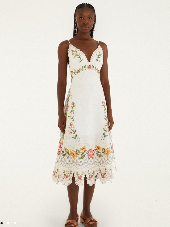 FARM Rio Dresses & Skirts - White Floral Embroidered V-Neck Midi Dress